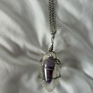 Silver and Purple Crystal Pendant Necklace